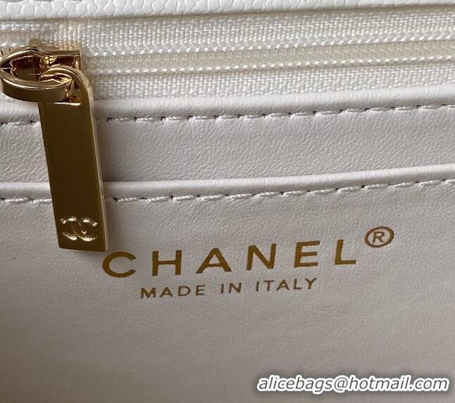 Top Grade Chanel Grained Calfskin Medium Flap Bag with Top Handle AS4712 White 2024