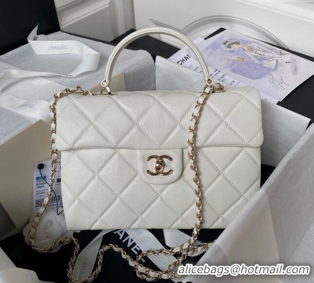 Top Grade Chanel Grained Calfskin Medium Flap Bag with Top Handle AS4712 White 2024