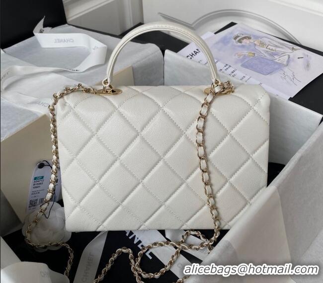 Top Grade Chanel Grained Calfskin Medium Flap Bag with Top Handle AS4712 White 2024