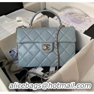 Famous Brand Chanel Grained Calfskin Medium Flap Bag with Top Handle AS4712 Light Blue 2024