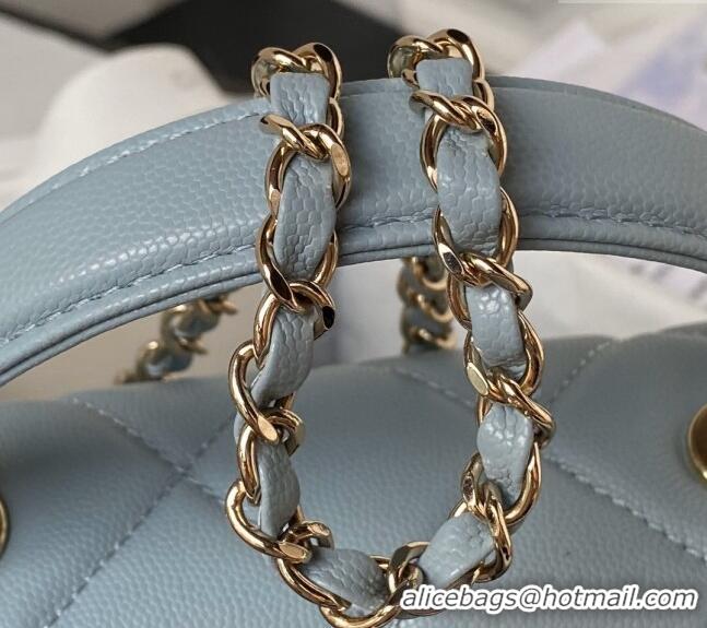 Famous Brand Chanel Grained Calfskin Medium Flap Bag with Top Handle AS4712 Light Blue 2024