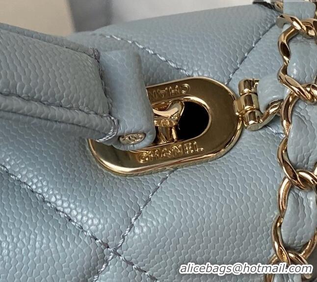 Famous Brand Chanel Grained Calfskin Medium Flap Bag with Top Handle AS4712 Light Blue 2024