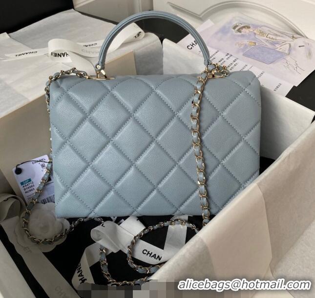 Famous Brand Chanel Grained Calfskin Medium Flap Bag with Top Handle AS4712 Light Blue 2024