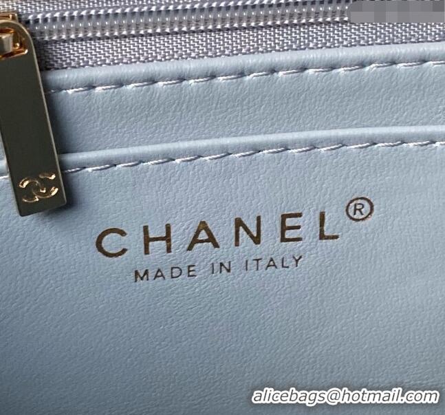 Famous Brand Chanel Grained Calfskin Medium Flap Bag with Top Handle AS4712 Light Blue 2024