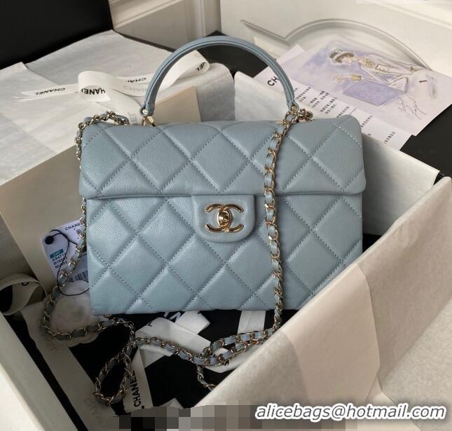 Famous Brand Chanel Grained Calfskin Medium Flap Bag with Top Handle AS4712 Light Blue 2024