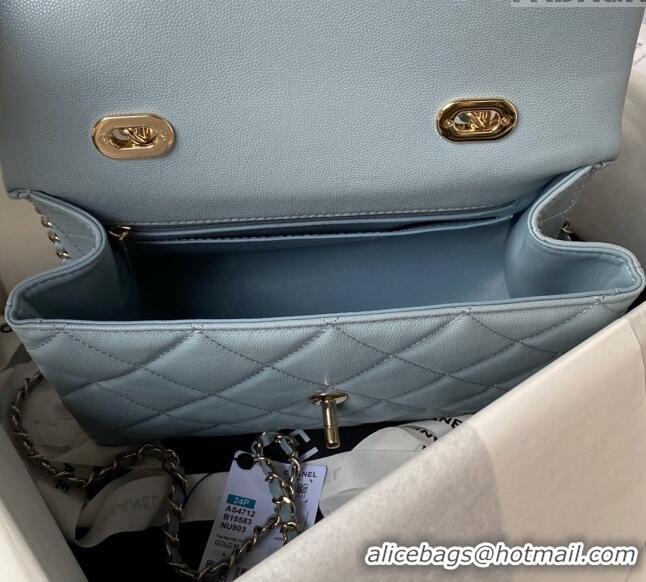 Famous Brand Chanel Grained Calfskin Medium Flap Bag with Top Handle AS4712 Light Blue 2024