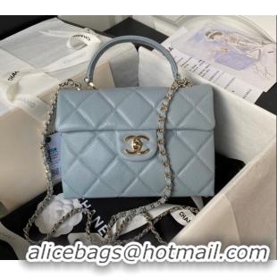 Top Grade Chanel Grained Calfskin Small Flap Bag with Top Handle AS4711 Light Blue 2024