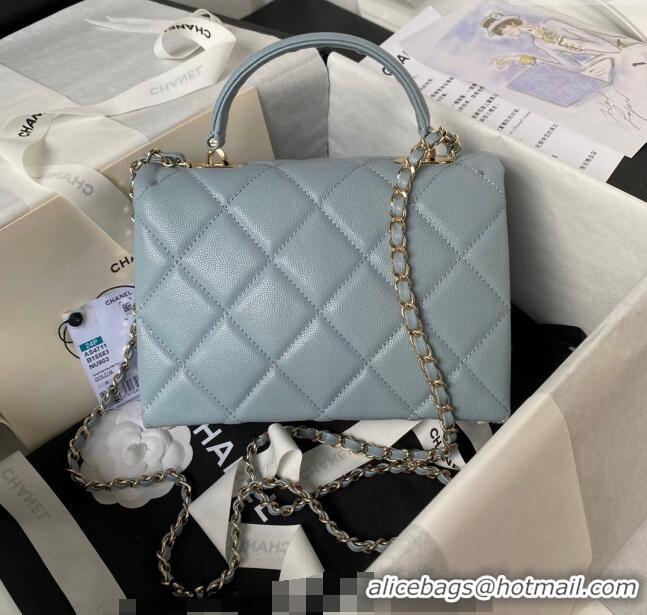 Top Grade Chanel Grained Calfskin Small Flap Bag with Top Handle AS4711 Light Blue 2024