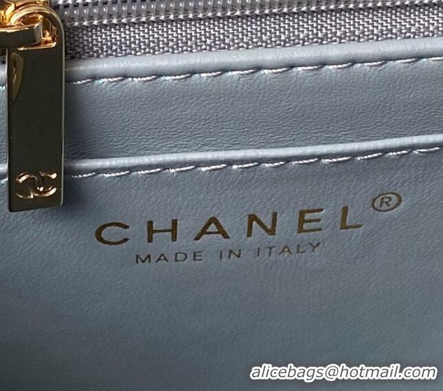 Top Grade Chanel Grained Calfskin Small Flap Bag with Top Handle AS4711 Light Blue 2024