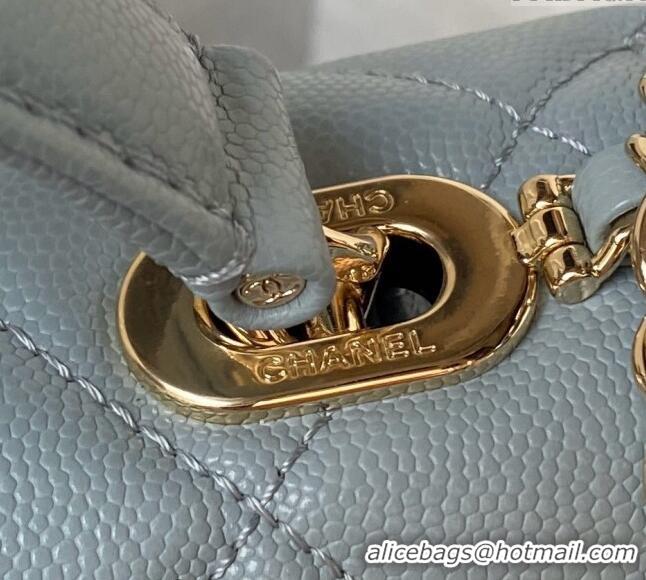 Top Grade Chanel Grained Calfskin Small Flap Bag with Top Handle AS4711 Light Blue 2024