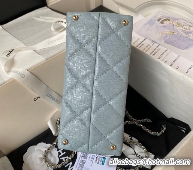 Top Grade Chanel Grained Calfskin Small Flap Bag with Top Handle AS4711 Light Blue 2024