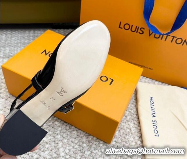 Grade Quality Louis Vuitton Romy Slingback Pumps 3.5cm in Patent Leather Black 606168