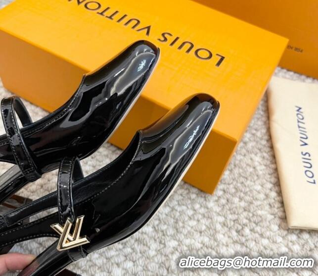 Grade Quality Louis Vuitton Romy Slingback Pumps 3.5cm in Patent Leather Black 606168