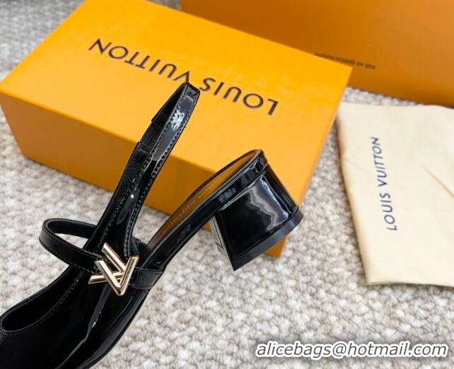 Grade Quality Louis Vuitton Romy Slingback Pumps 3.5cm in Patent Leather Black 606168