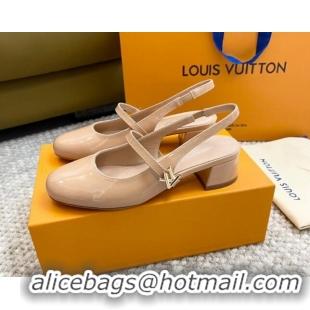 Best Price Louis Vuitton Romy Slingback Pumps 3.5cm in Patent Leather Nude 606172