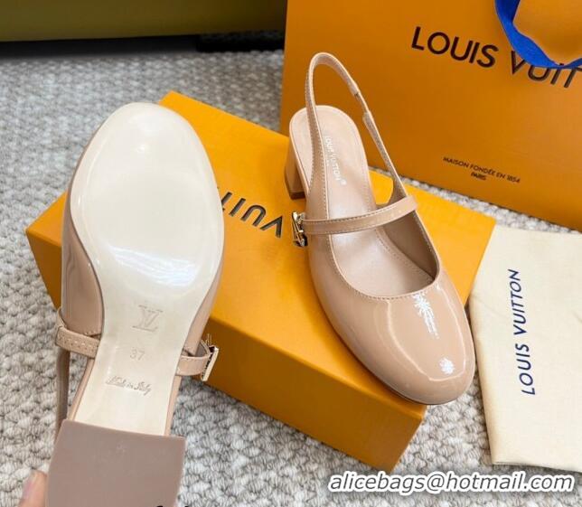 Best Price Louis Vuitton Romy Slingback Pumps 3.5cm in Patent Leather Nude 606172