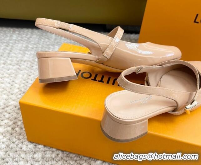 Best Price Louis Vuitton Romy Slingback Pumps 3.5cm in Patent Leather Nude 606172