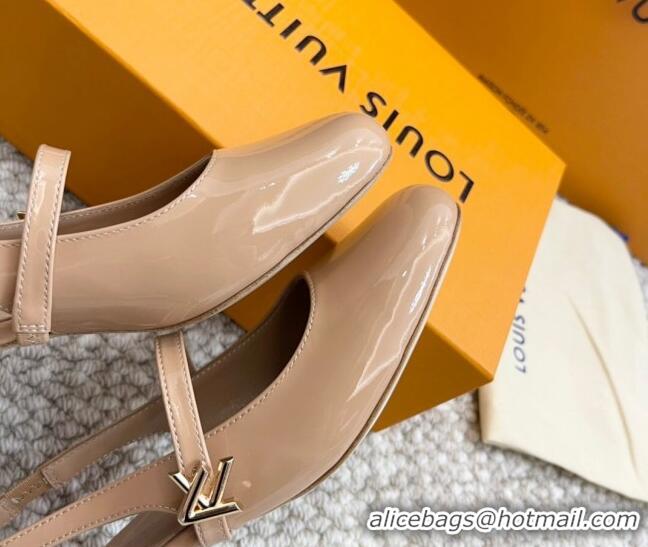 Best Price Louis Vuitton Romy Slingback Pumps 3.5cm in Patent Leather Nude 606172