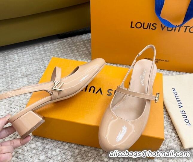 Best Price Louis Vuitton Romy Slingback Pumps 3.5cm in Patent Leather Nude 606172