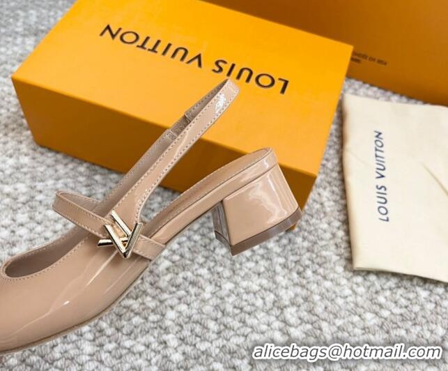 Best Price Louis Vuitton Romy Slingback Pumps 3.5cm in Patent Leather Nude 606172