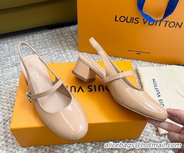 Best Price Louis Vuitton Romy Slingback Pumps 3.5cm in Patent Leather Nude 606172