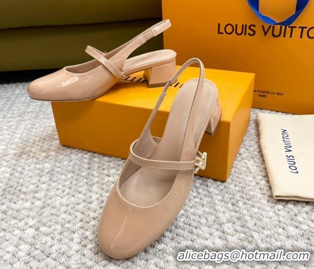 Best Price Louis Vuitton Romy Slingback Pumps 3.5cm in Patent Leather Nude 606172