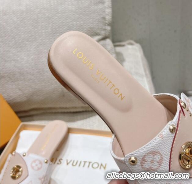 Good Quality Louis Vuitton LV Frame Flat Slide Sandals in Monogram Dune Canavs with Studs Beige 606175