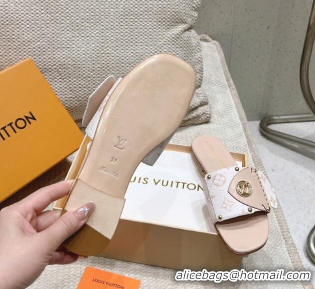 Good Quality Louis Vuitton LV Frame Flat Slide Sandals in Monogram Dune Canavs with Studs Beige 606175