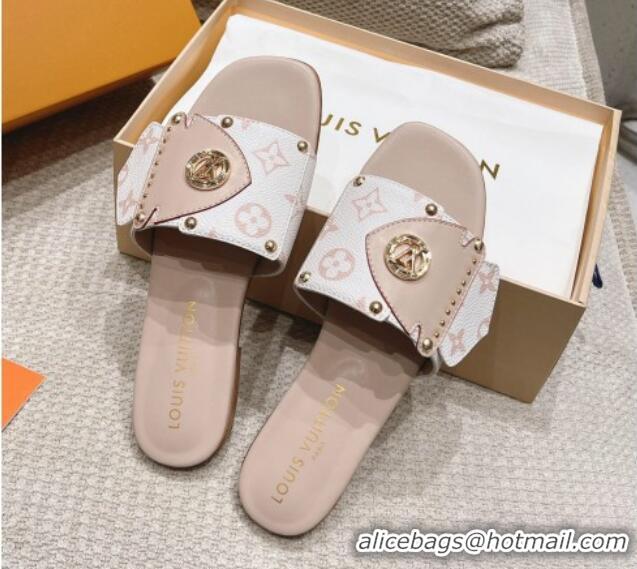 Good Quality Louis Vuitton LV Frame Flat Slide Sandals in Monogram Dune Canavs with Studs Beige 606175