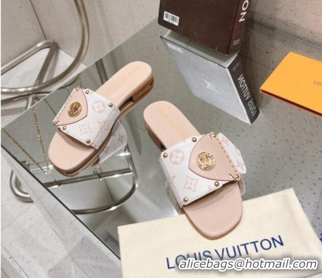 Good Quality Louis Vuitton LV Frame Flat Slide Sandals in Monogram Dune Canavs with Studs Beige 606175