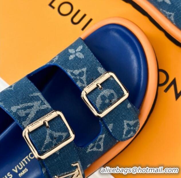 Grade Quality Louis Vuitton LV Flat Slide Sandals in Monogram Denim with Strap Blue 606179