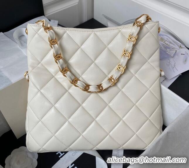 Famous Brand Chanel Quilted Lambskin Medium Hobo bag AS4754 White 2024