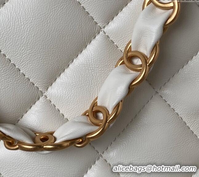 Famous Brand Chanel Quilted Lambskin Medium Hobo bag AS4754 White 2024