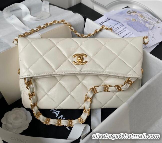 Famous Brand Chanel Quilted Lambskin Medium Hobo bag AS4754 White 2024