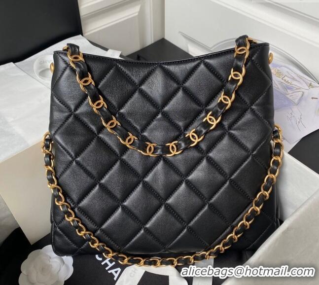 Good Taste Chanel Quilted Lambskin Medium Hobo bag AS4754 Black 2024