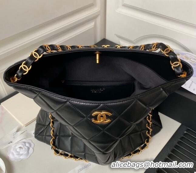 Famous Brand Chanel Quilted Lambskin Large Hobo bag AS4777 Black 2024