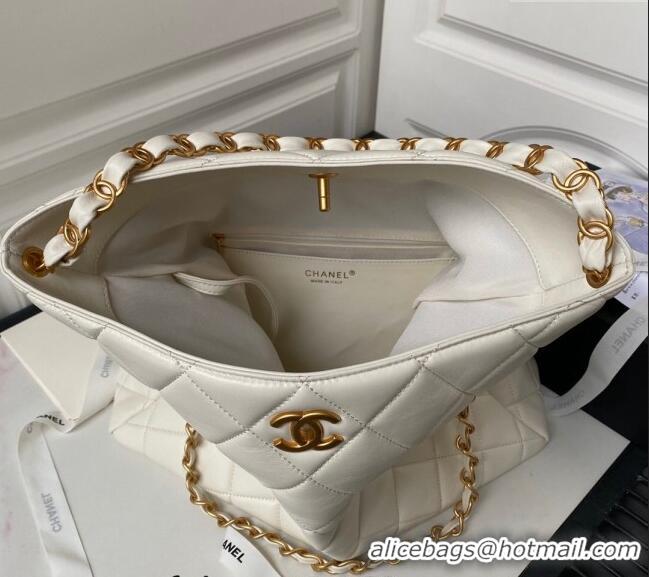 Good Product Chanel Quilted Lambskin Large Hobo bag AS4777 White 2024