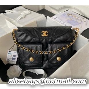 Famous Brand Chanel Shiny Crumpled Calfskin Small Messenger bag AS4743 Black 2024