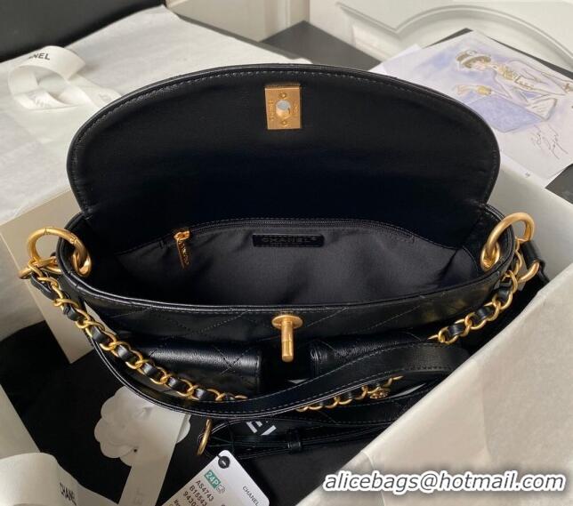 Famous Brand Chanel Shiny Crumpled Calfskin Small Messenger bag AS4743 Black 2024