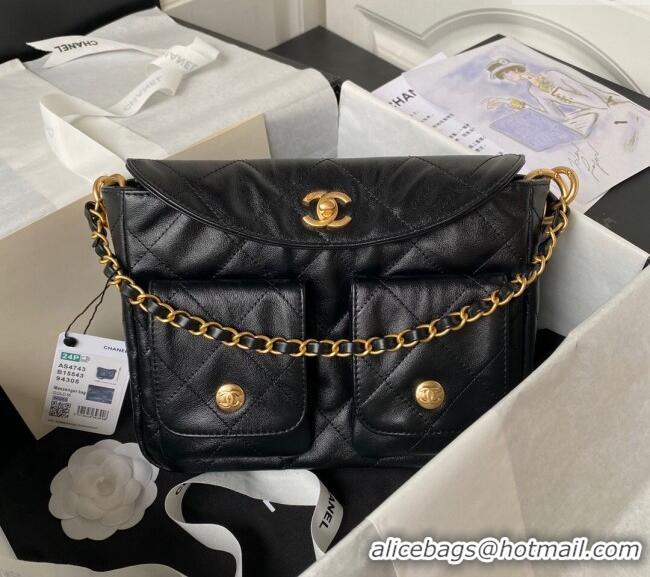 Famous Brand Chanel Shiny Crumpled Calfskin Small Messenger bag AS4743 Black 2024