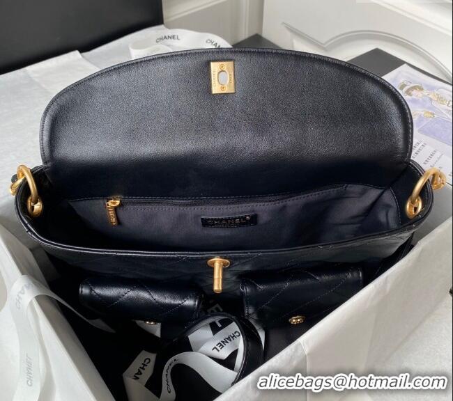 Big Discount Chanel Shiny Crumpled Calfskin Medium Messenger bag AS4668 Black 2024