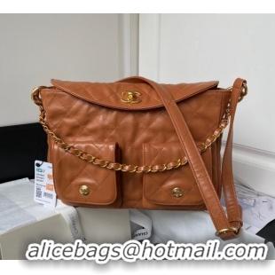 Top Quality Chanel Shiny Crumpled Calfskin Medium Messenger bag AS4668 Brown 2024