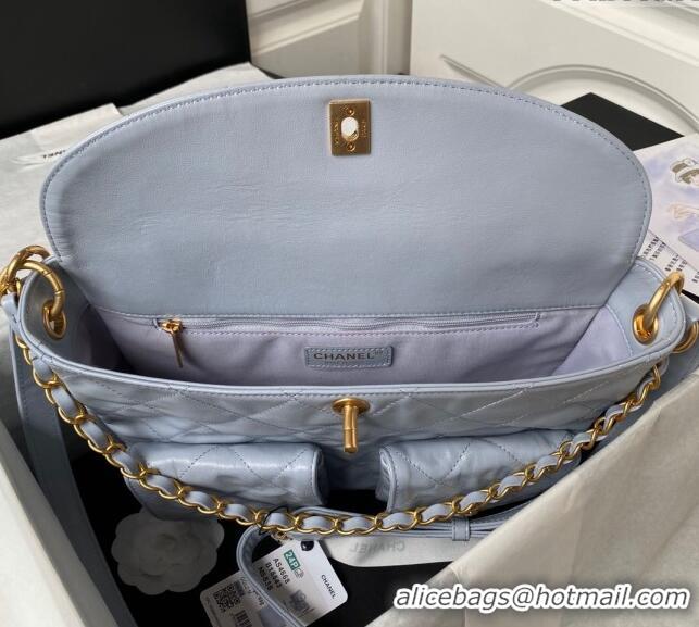 Discount Chanel Shiny Crumpled Calfskin Medium Messenger bag AS4668 Grey 2024