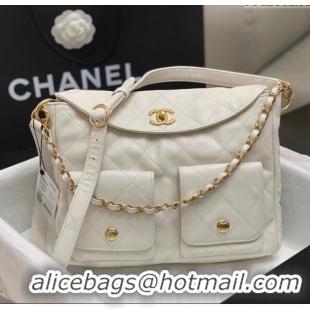 New Style Chanel Shiny Crumpled Calfskin Medium Messenger bag AS4668 White 2024