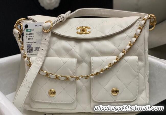 New Style Chanel Shiny Crumpled Calfskin Medium Messenger bag AS4668 White 2024