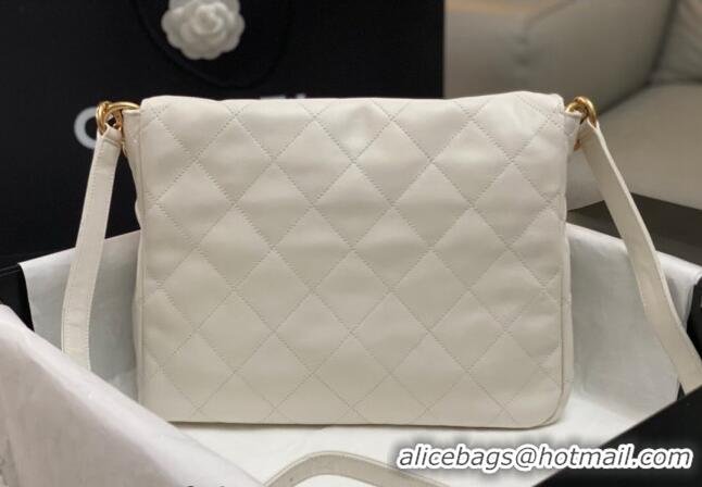 New Style Chanel Shiny Crumpled Calfskin Medium Messenger bag AS4668 White 2024