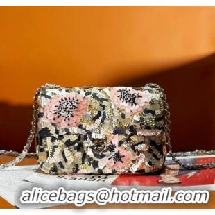 Top Quality Chanel Classic Medium Flap Bag in Sequins Embroidered and Flower A01116 2024