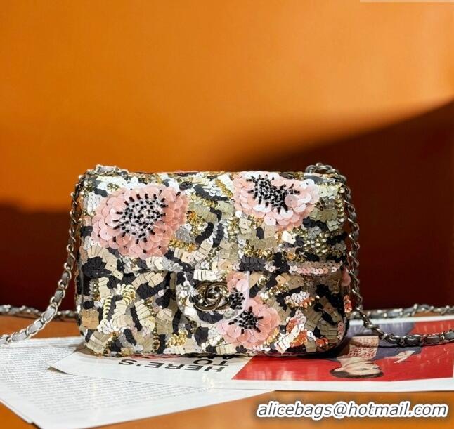 Top Quality Chanel Classic Medium Flap Bag in Sequins Embroidered and Flower A01116 2024