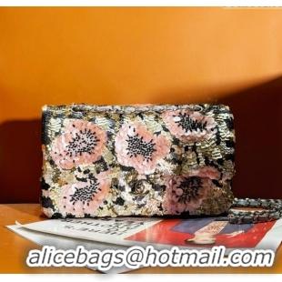 Promotional Chanel Classic Medium Flap Bag in Sequins Embroidered and Flower A01112 2024