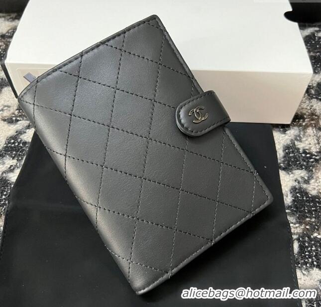 Unique Grade Chanel Quilted Lambskin Passport Cover A96066 Black 2024